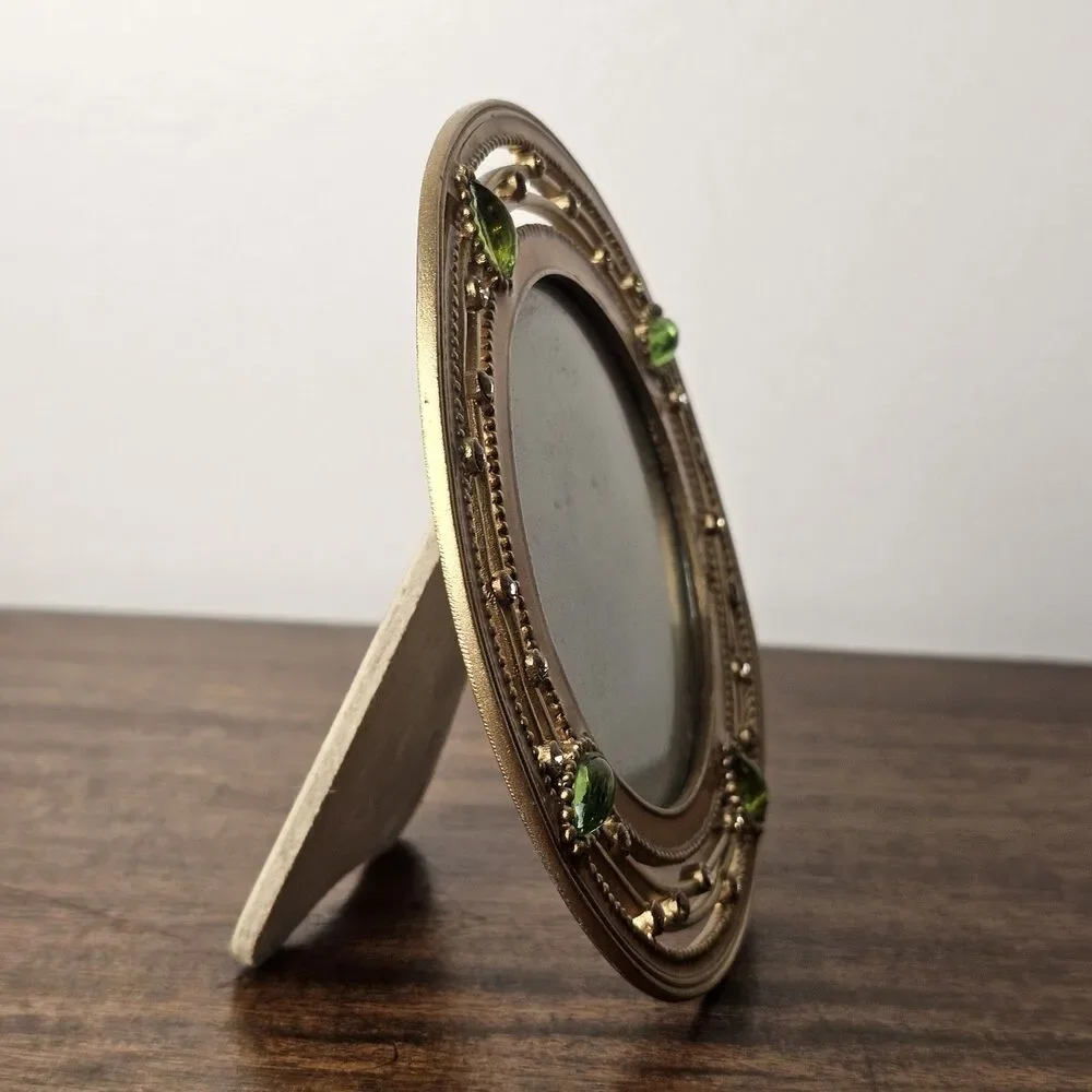 Vintage Ashleigh Manor Round Gold Tone Enamel & Rhinestone Picture Frame